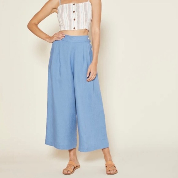 Outerknown Pants - Outerknown ECLIPSE PLEATED Linen Wide Leg Pants Sailor Button Coastal‎ WOMEN 4